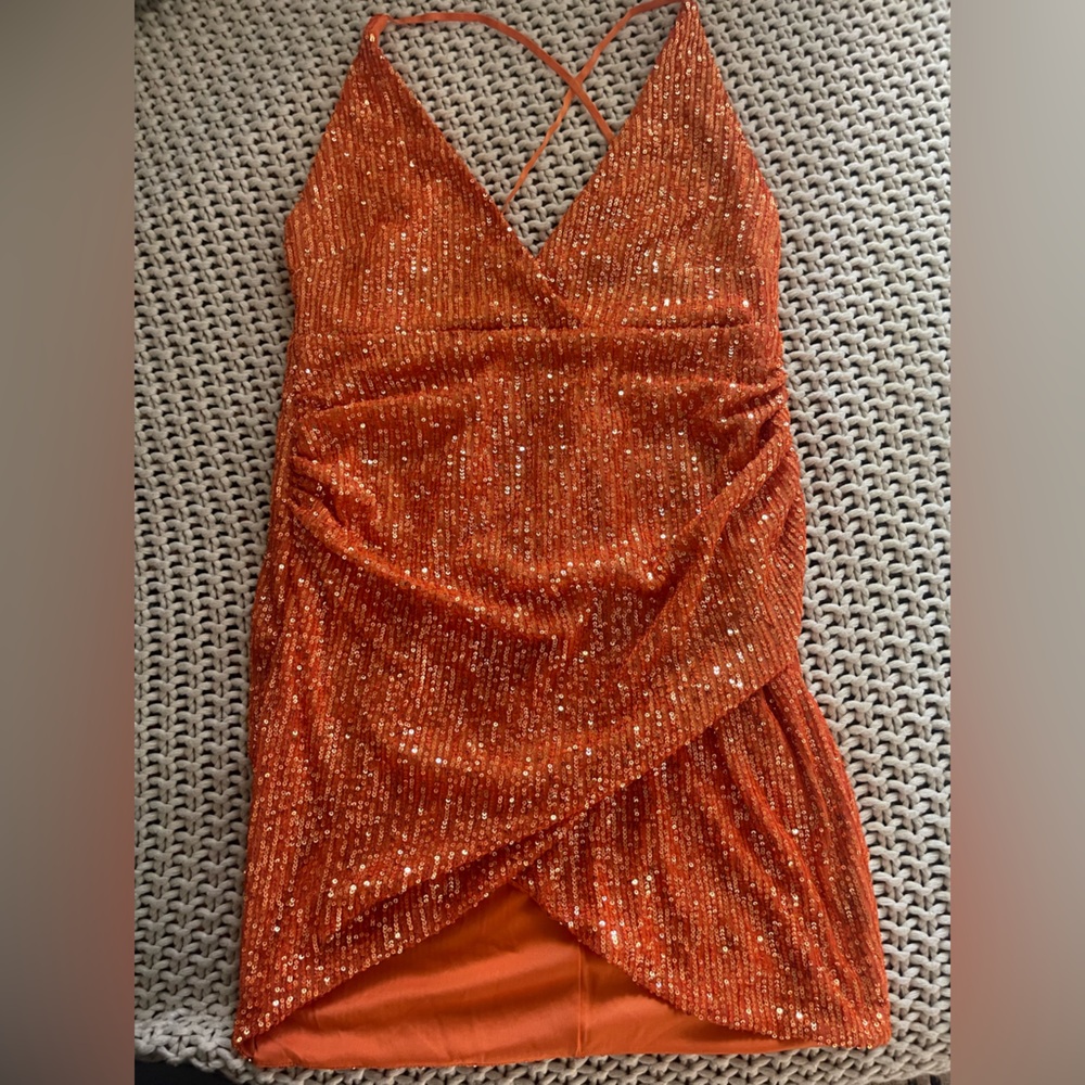 Fashion Nova Glittering Orange Mini Dress